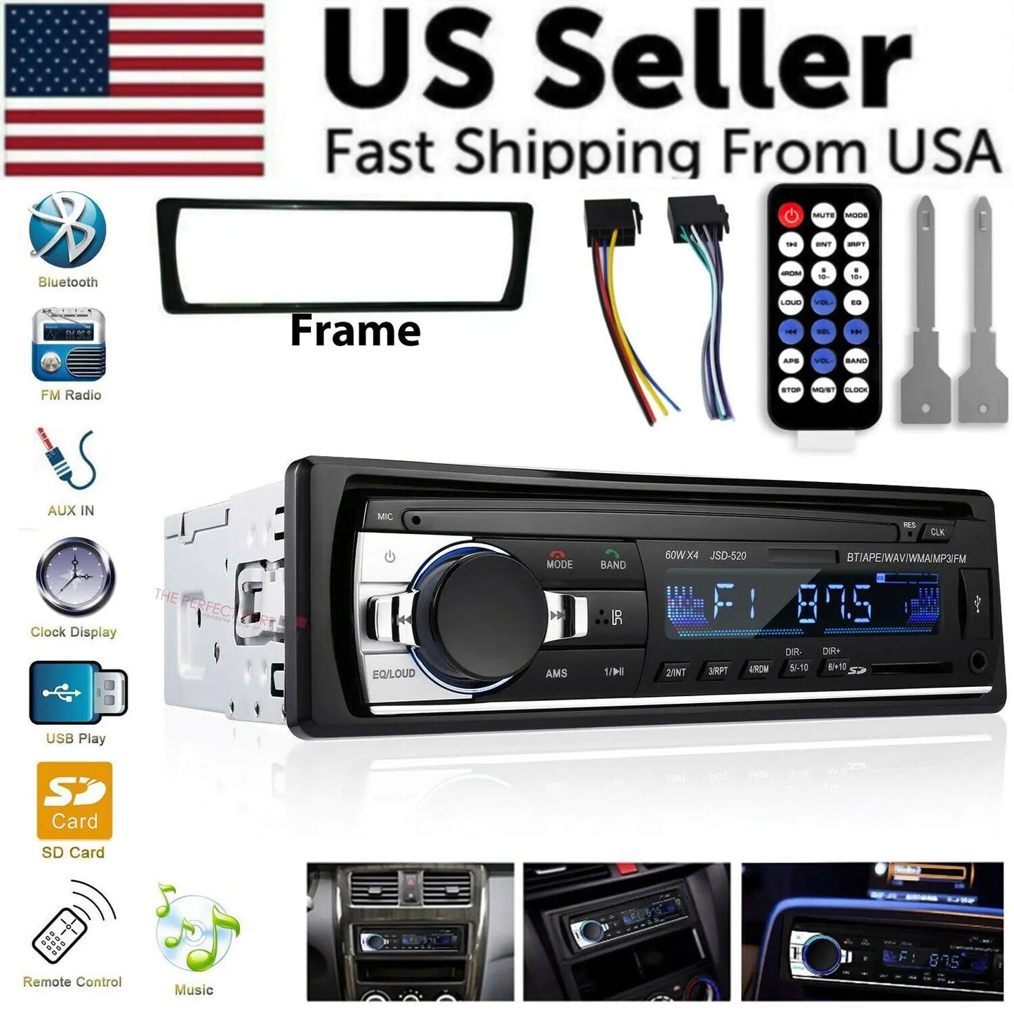 Bluetooth Car Stereo Audio In-Dash FM Aux Input Receiver SD USB MP3 Radio Player