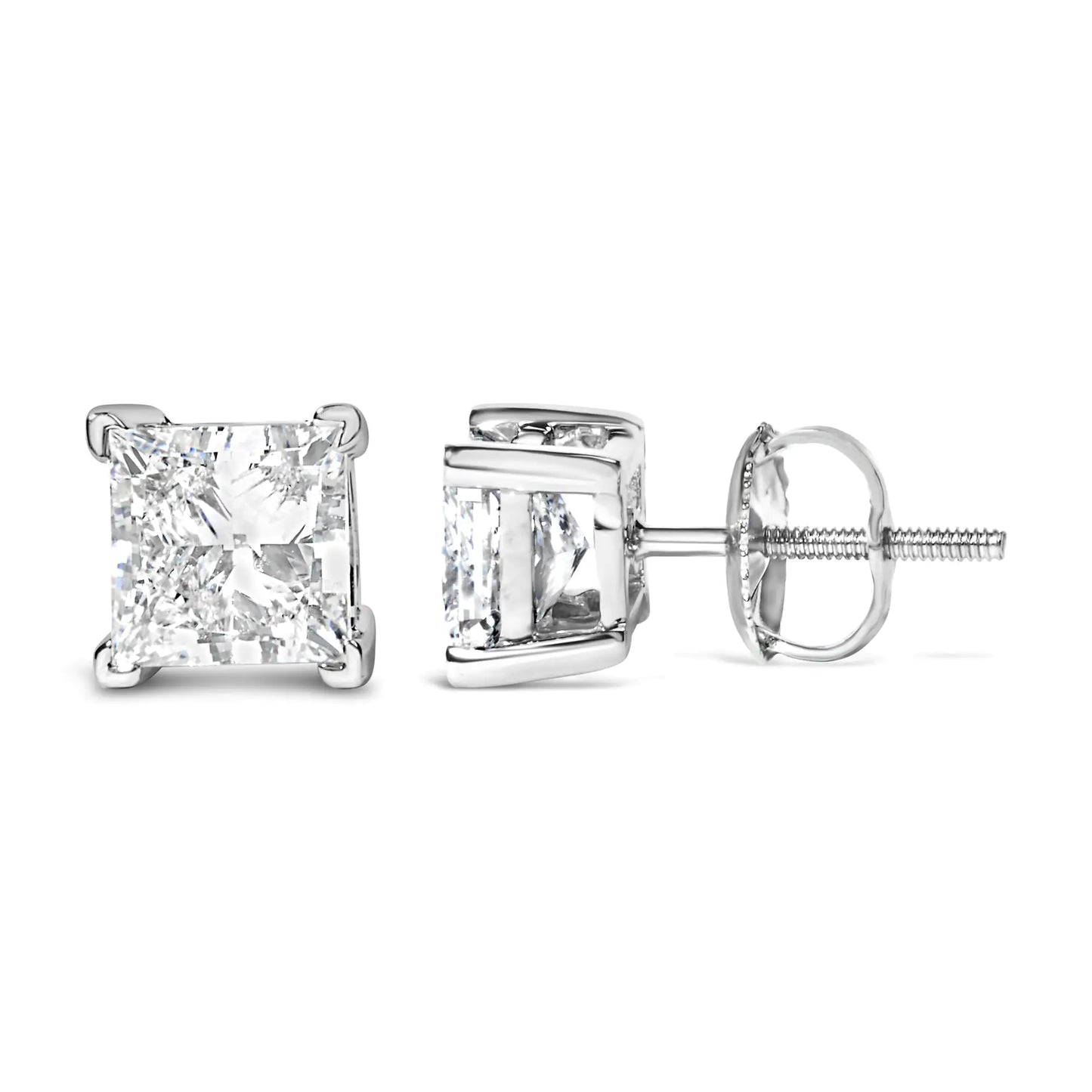 14K White Gold Princess Cut Lab-Grown Diamond Solitaire Stud Earrings (F-G Color, VS2-SI1 Clarity) - Anti Spier 