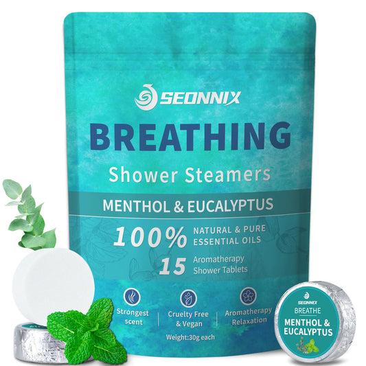 Shower Steamers Aromatherapy 15 Pack, Menthol & Eucalyptus Shower Bombs with Natural Essential Oils, Quick Relief Nasal Congestion, Relaxation & Self Care Gifts for Women & Men 15 Count (Pack of 1) Breathing