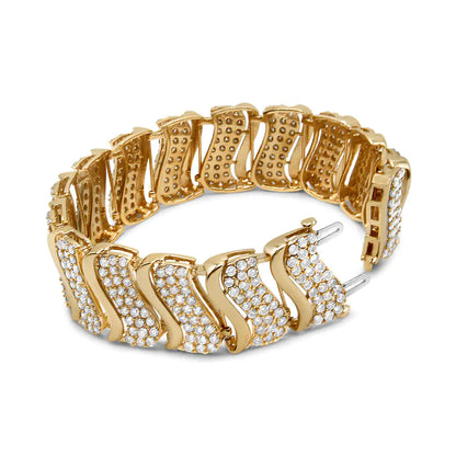 14K Gold 15.0 Cttw Diamond Chevron Wave 7.25" Inch Link Bracelet (J-K Color, I1-I2 Clarity) - Anti Spier 