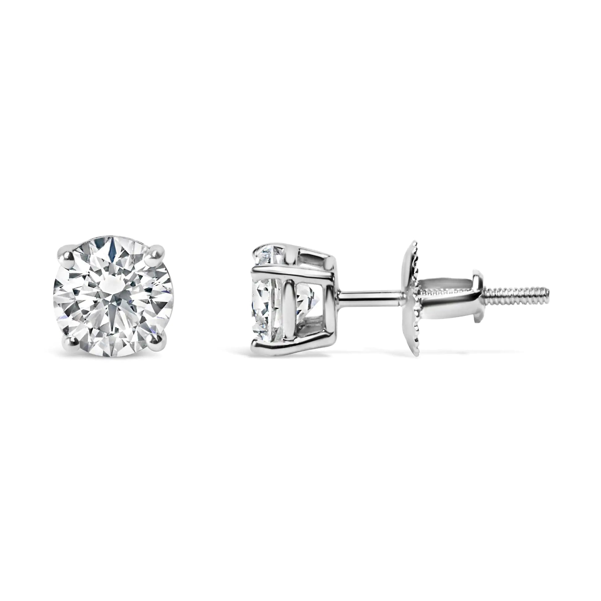 IGI Certified 14K White Gold 1 1/2 Cttw Round Diamond Solitaire Stud Earrings with Screwbacks (G-H Color, I1-I2 Clarity) - Anti Spier 