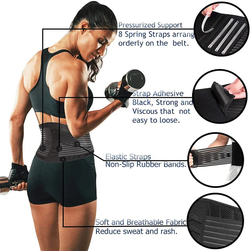 Lower Back Support Brace Lumbar Waist Belt Double Pull Breathable Belt Men Women - Anti Spier 