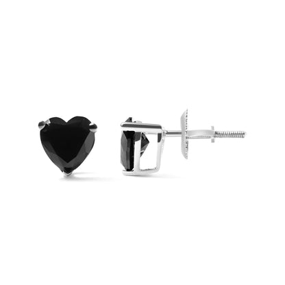 14K White Gold 1.00 Cttw Heart Cut Black Diamond Stud Earrings - Anti Spier 