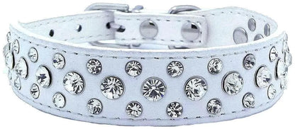 Rhinestone Dog Collar Bling XL Size 21 inch Neck PU Leather Crystal White Collar