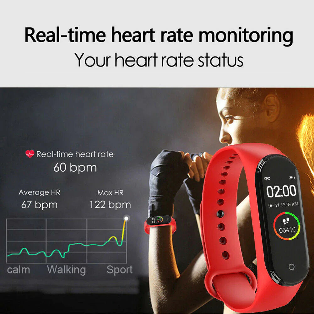 M4 Smart Watch Band Blood Pressure Bracelet Wristband Fitness Tracker Heart Rate