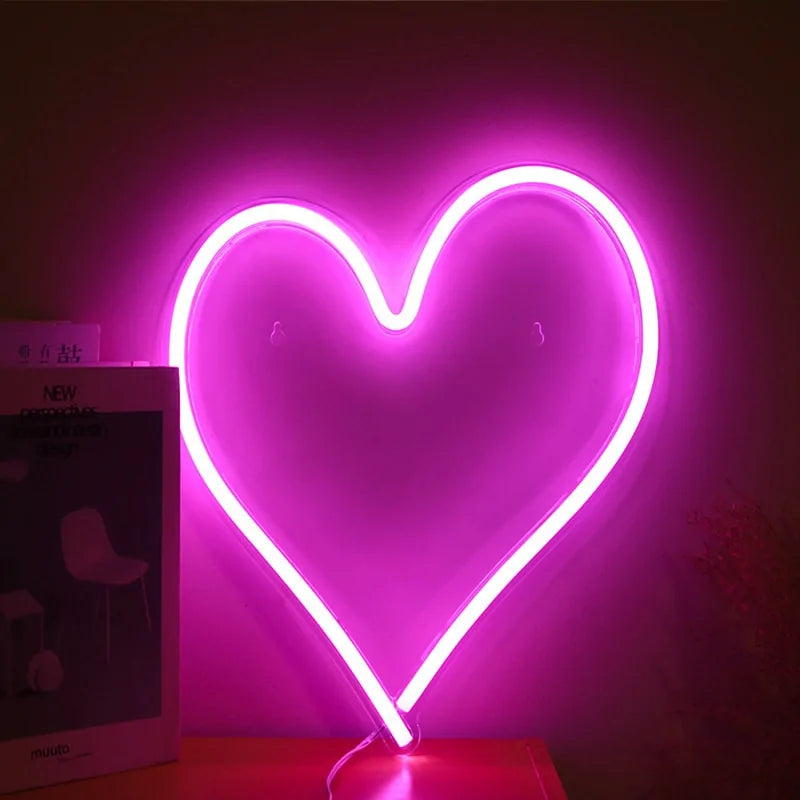 Big Heart Shape Neon Sign Wall Hanging Light - 38cm, USB Powered