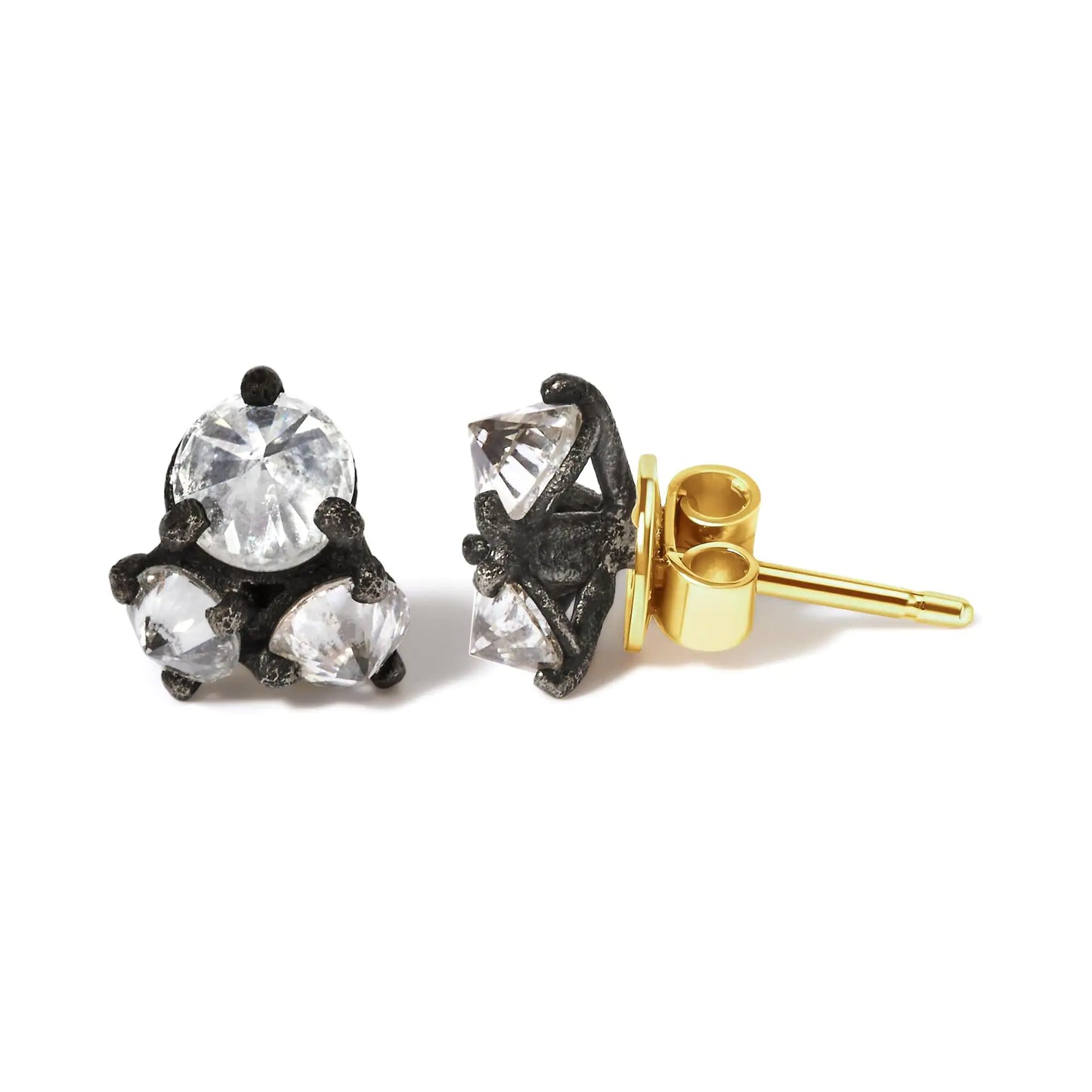 14K Yellow Gold and Black Oxidized Reverse Set 1 1/4 Cttw Diamond Trio Stud Earrings (I-J Color, I1-I2 Clarity) - Anti Spier 