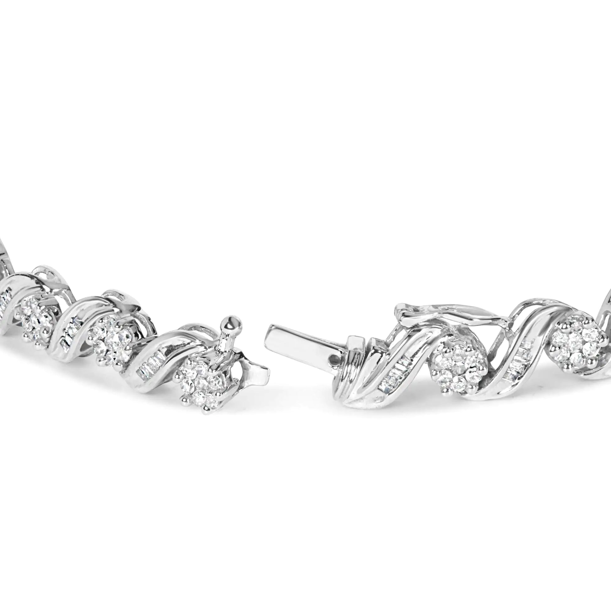 14K White Gold 2.00 Cttw Diamond Cluster and Spiral Link Bracelet (I-J Color, I1-I2 Clarity) - 7" - Anti Spier 