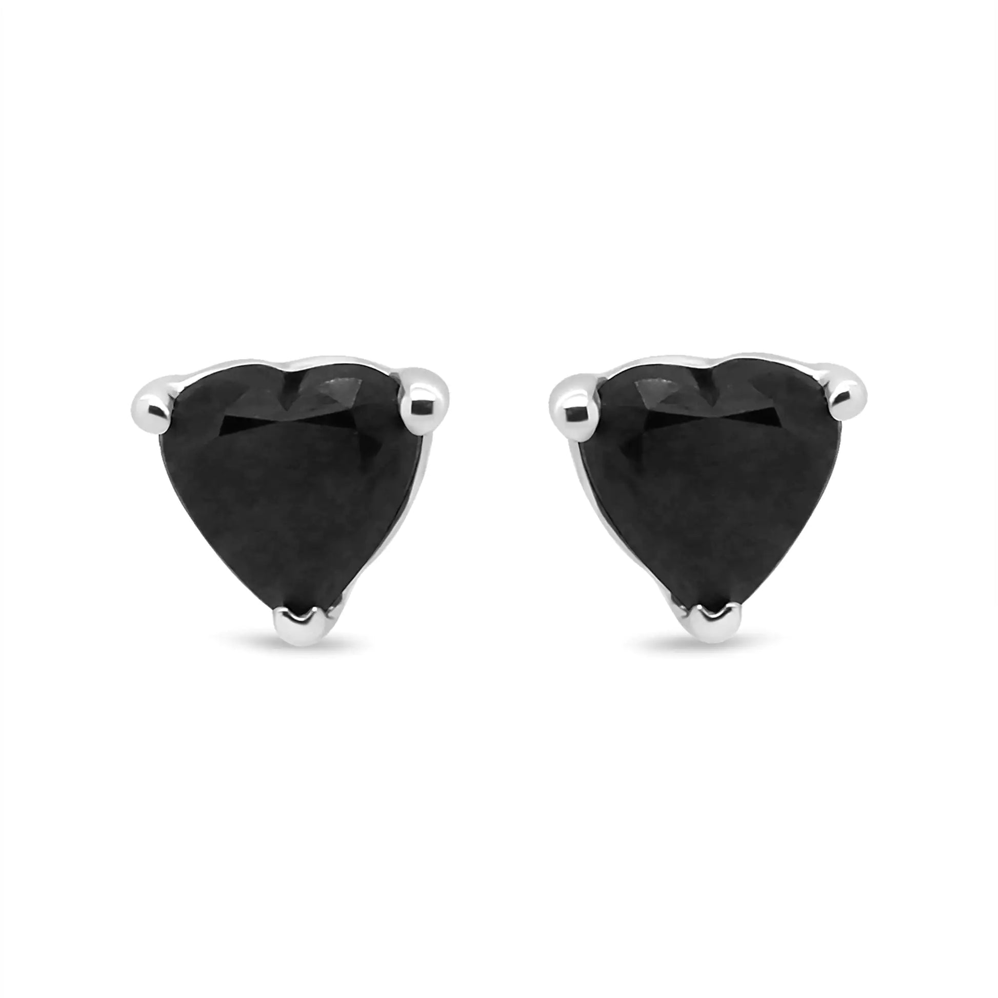 14K White Gold 1.00 Cttw Heart Cut Black Diamond Stud Earrings - Anti Spier 