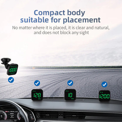 Digital Car HUD GPS Speedometer Head Up Display MPH KMH Compass Overspeed Alarm