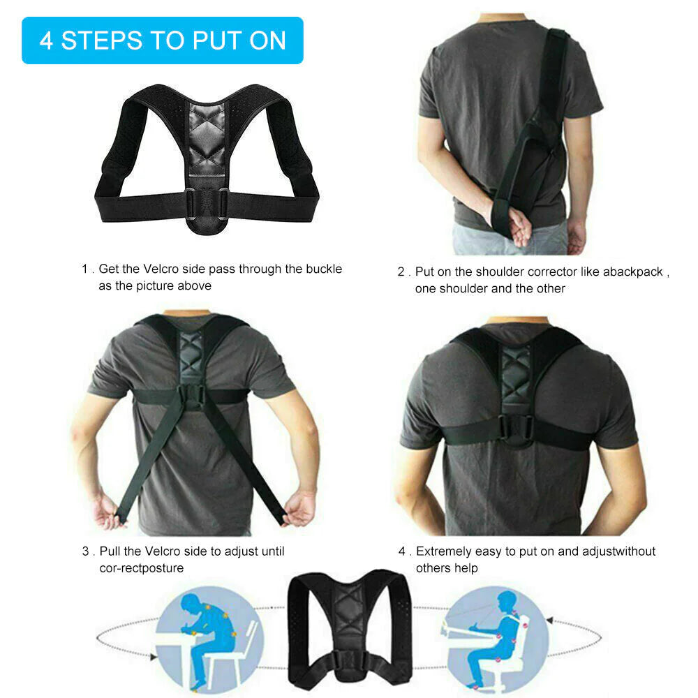 Posture Corrector Adjustable Back Brace Shoulder Support Clavicle Belt Men Women - Anti Spier 