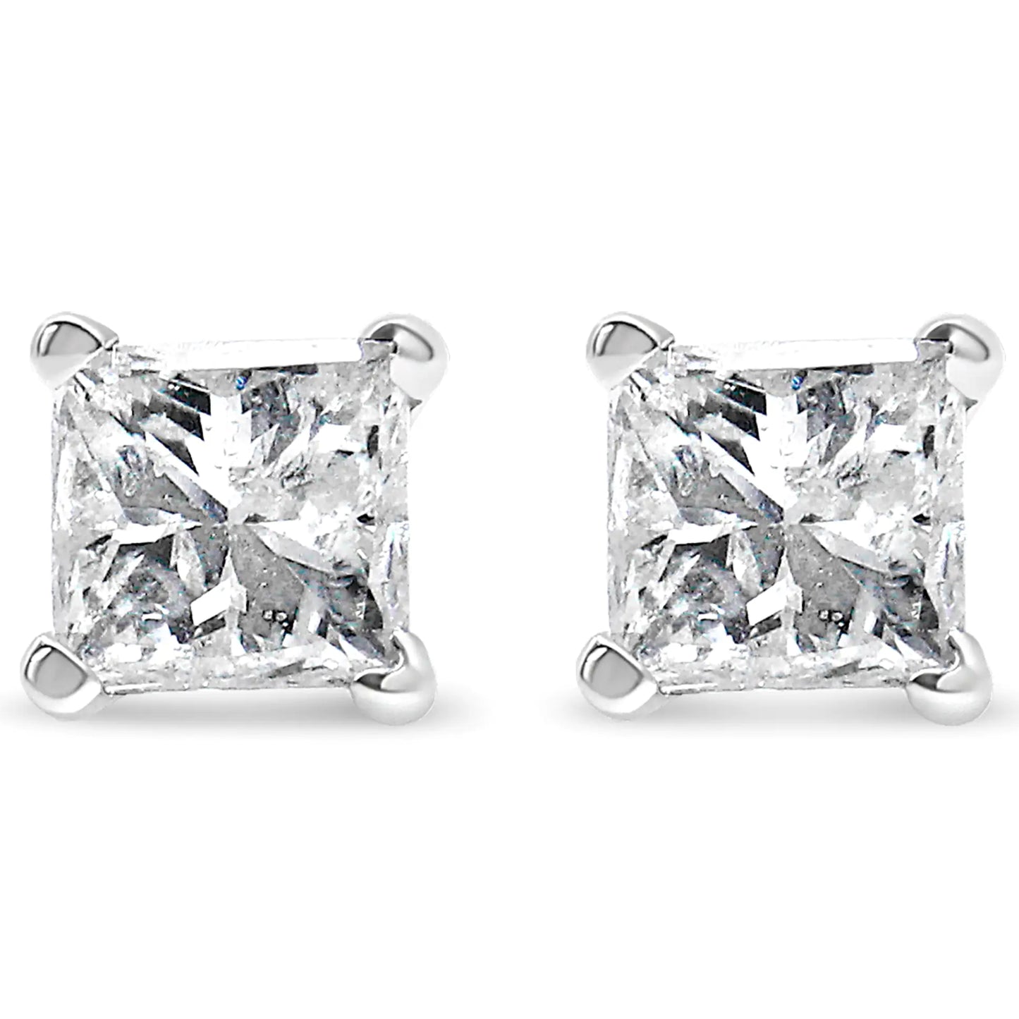 14k White Gold 1/5 Cttw Princess-cut Diamond Petite Stud Earrings (I-J, I2-I3) - Anti Spier 