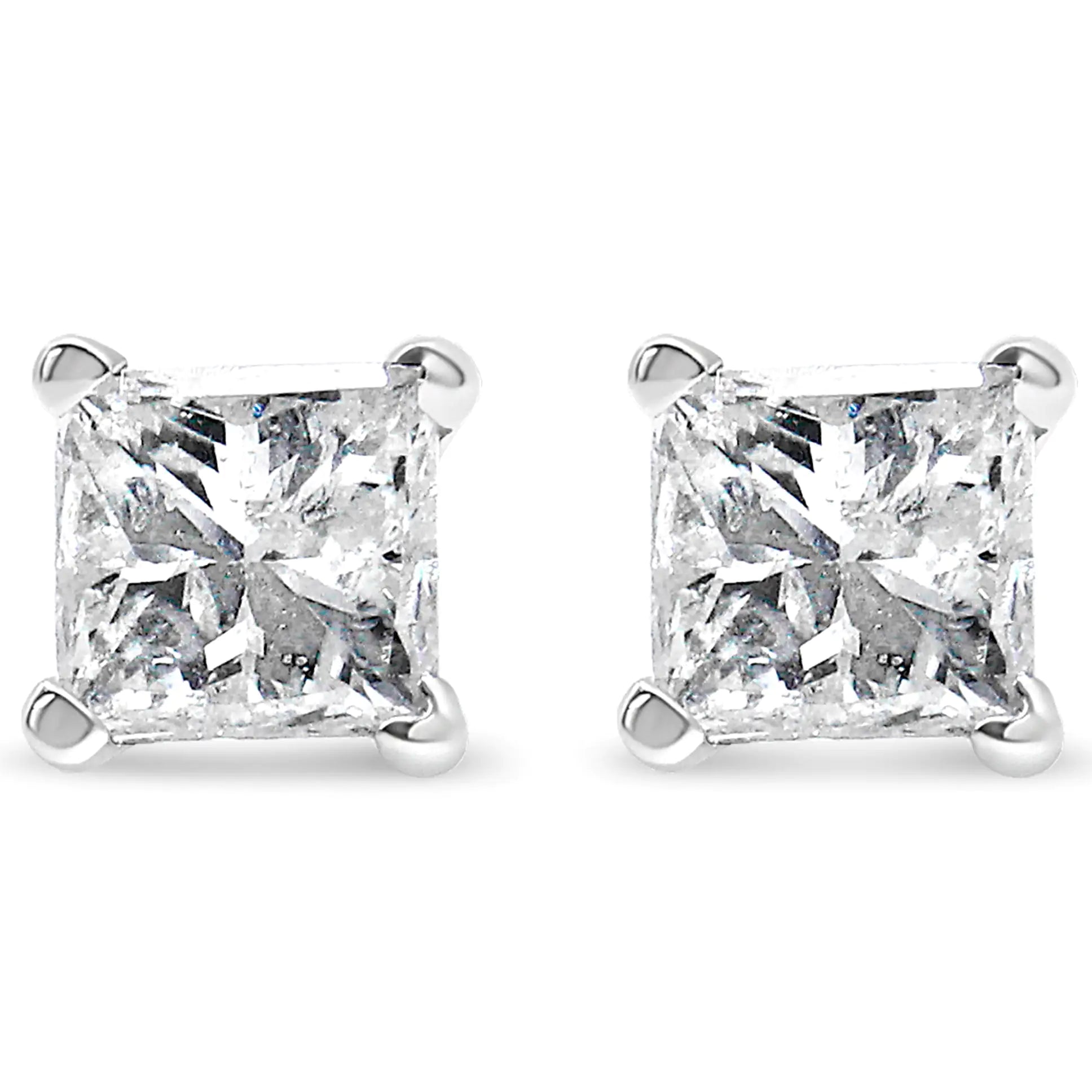 14k White Gold 1/5 Cttw Princess-cut Diamond Petite Stud Earrings (I-J, I2-I3) - Anti Spier 