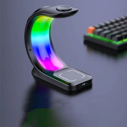 1 Magnetic Wireless Charger Fast ChargingAnti Spier Anti Spier4 In 1 Magnetic Wireless Charger Fast Charging For Smart Phone AtmosphOverview:

Magnetic charging Fast does not hurt the machine
Three in one Make your desktop cleaner
Touch design Convenient and fast
Dream RGB lamp effect Dye yo