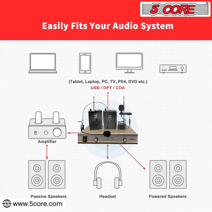 5Core Wireless Microphones w 1 Headset 1 Collar Mic + Receiver Microfono Inalambrico