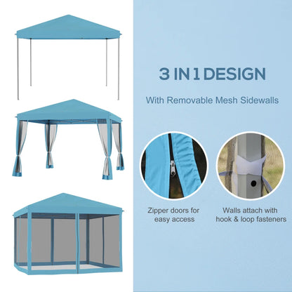 Outsunny 10' x 10' Pop Up Canopy Tent with Netting, Instant Gazebo, Screen House Room with Carry Bag, Height Adjustable, for Outdoor, Garden, Patio, Camping, Light Blue by Dropsure