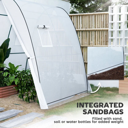 Outsunny Tunnel Hoop House Greenhouse with Sandbags and Hemmed PE Cover, 2 Doors and Screen Windows, 6' x 6' x 6.6', White by Dropsure