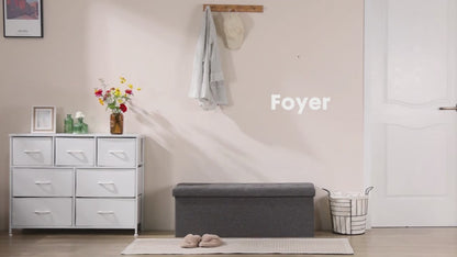 Padded Storage Ottoman Bench with Seating | Folding Ottoman Stool, Storage Chest, End Of Bed Bench for Bedroom, Living Room