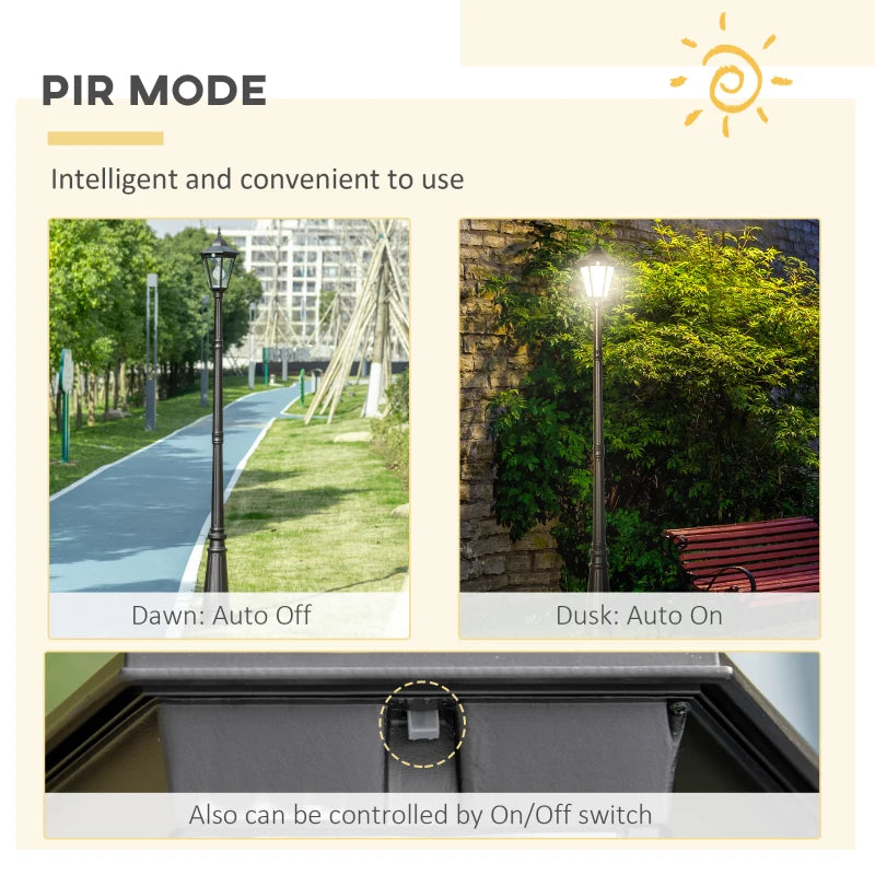 Outsunny 92.5" Outdoor Lamp Post Light, Solar-Powered Streetlight, w/ Clear Glass, Black by Dropsure