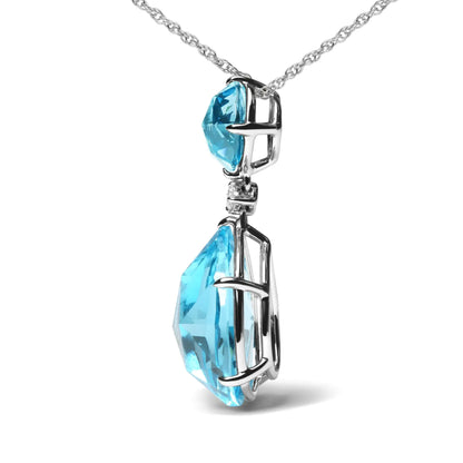 18K White Gold Diamond Accent and Round London Blue Topaz and Pear Cut Sky Blue Topaz Dangle Drop 18" Pendant Necklace (G-H Color, SI1-SI2 Clarity) - Anti Spier 