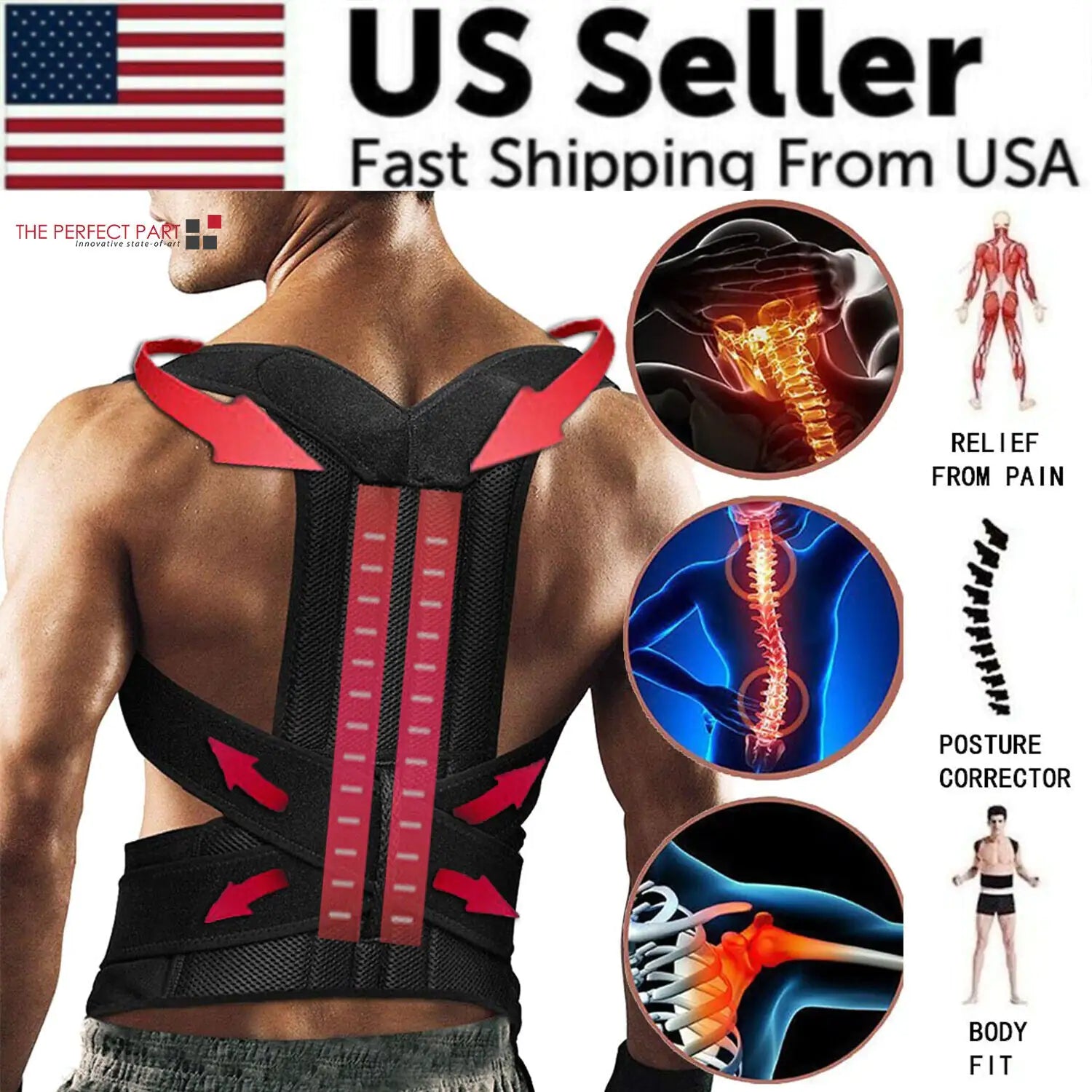 Adjustable Posture Corrector Low Back Support Shoulder Brace Belt For Men Women - Anti Spier 