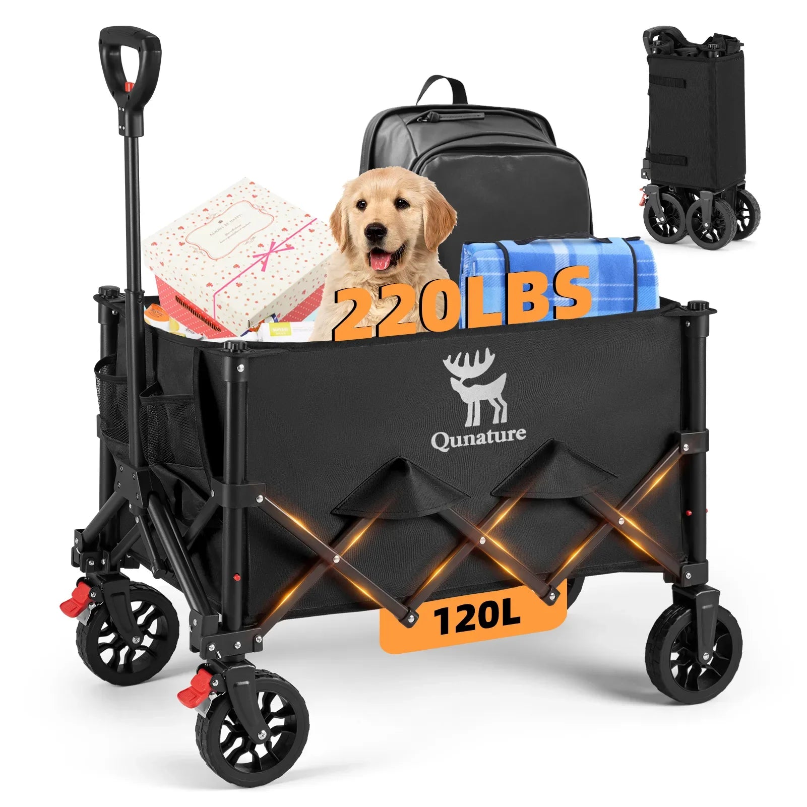 220lbs Foldable Utility Wagon with 360° Swivel Wheels by Qunature Global