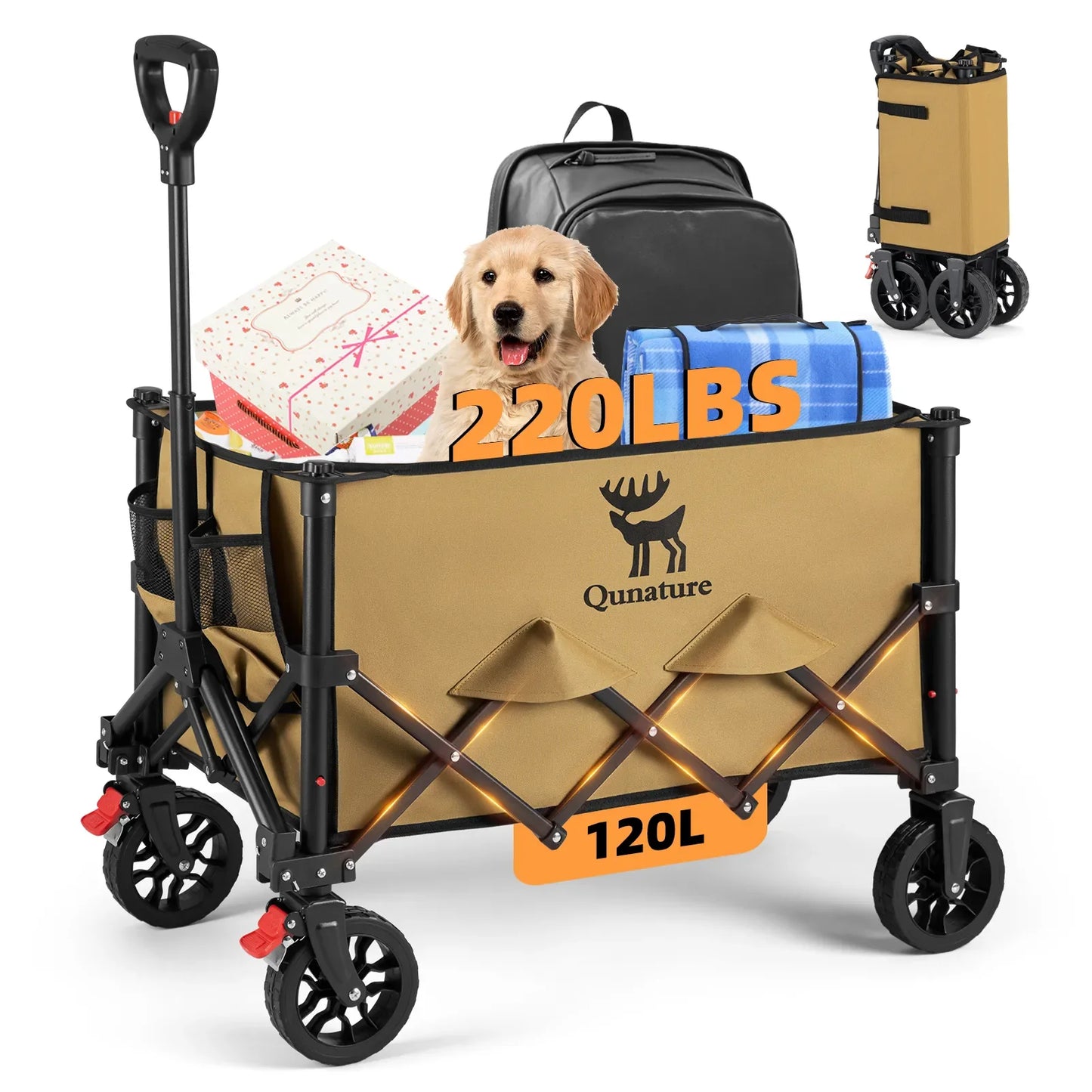 220lbs Foldable Utility Wagon with 360° Swivel Wheels by Qunature Global