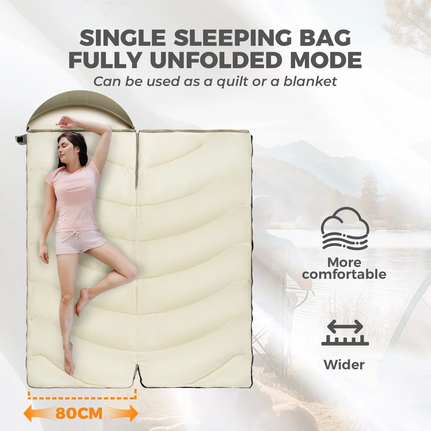 Cotton Envelope Portable Backpacking Sleeping Bag for Outdoor Camping with Compression Sack by Qunature Global