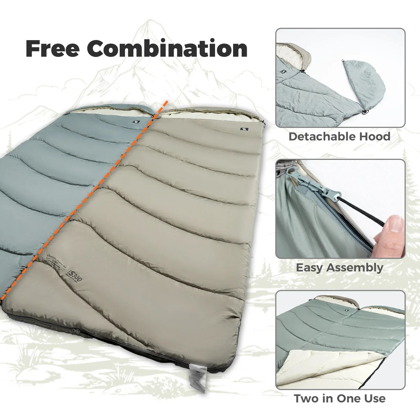 Cotton Envelope Portable Backpacking Sleeping Bag for Outdoor Camping with Compression Sack by Qunature Global