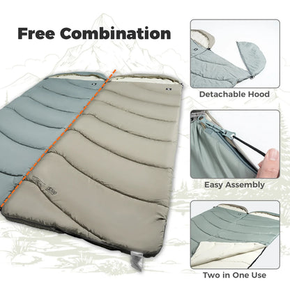Cotton Envelope Portable Backpacking Sleeping Bag for Outdoor Camping with Compression Sack by Qunature Global
