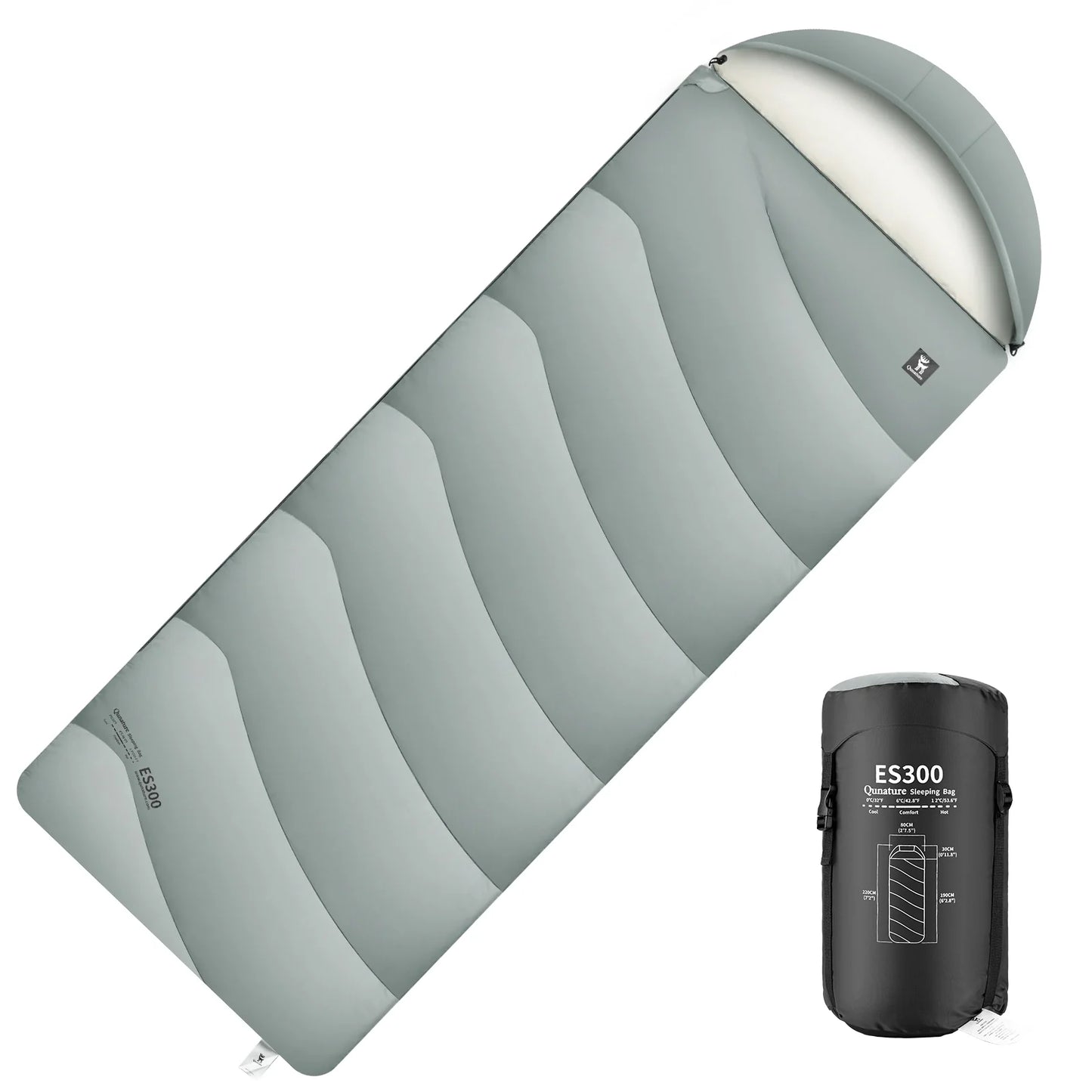 Cotton Envelope Portable Backpacking Sleeping Bag for Outdoor Camping with Compression Sack by Qunature Global