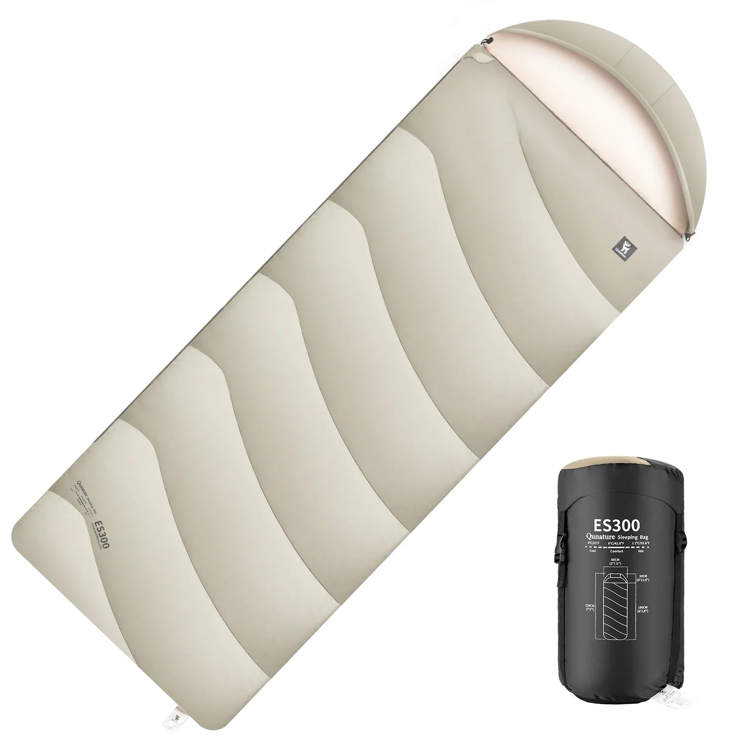 Cotton Envelope Portable Backpacking Sleeping Bag for Outdoor Camping with Compression Sack by Qunature Global