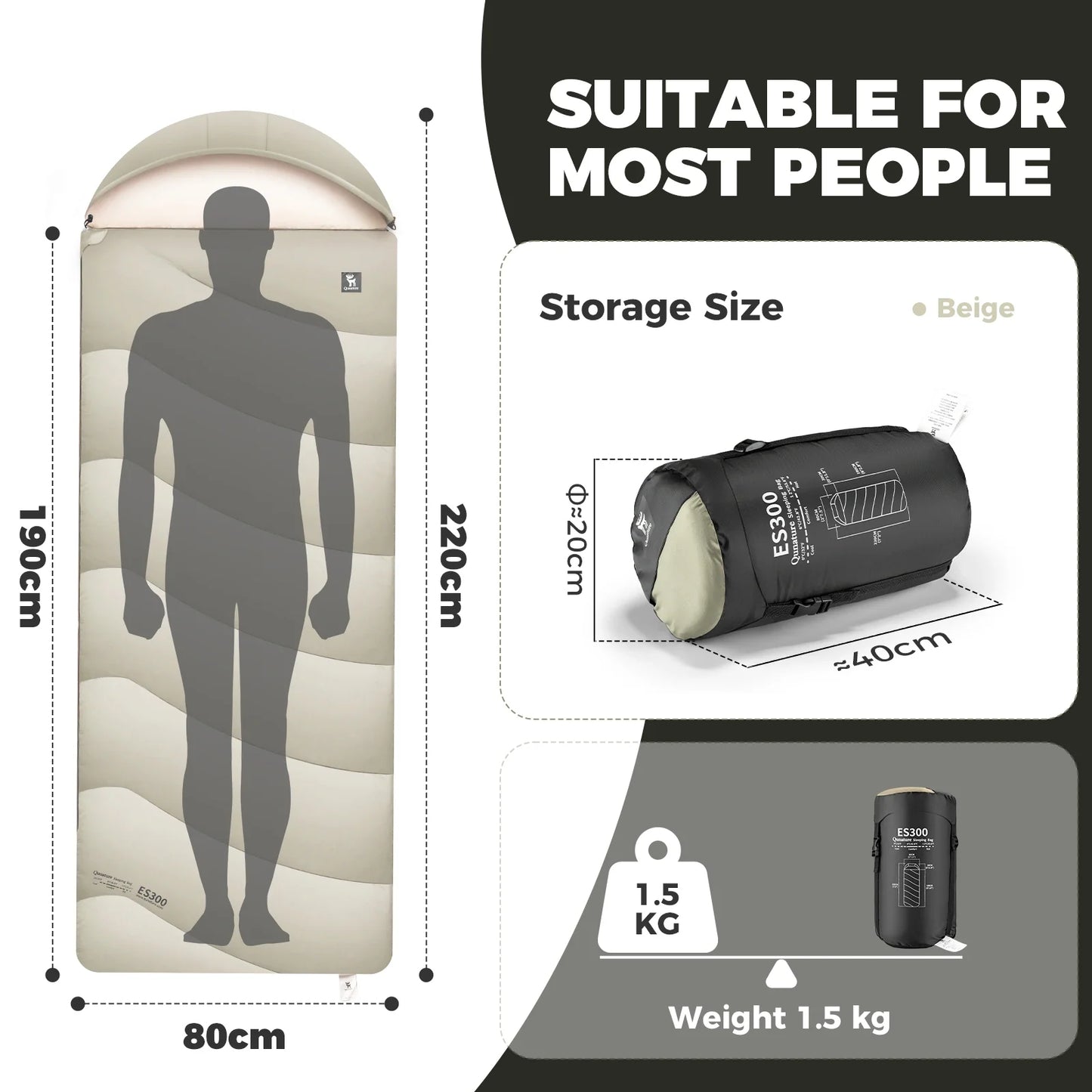 Cotton Envelope Portable Backpacking Sleeping Bag for Outdoor Camping with Compression Sack by Qunature Global