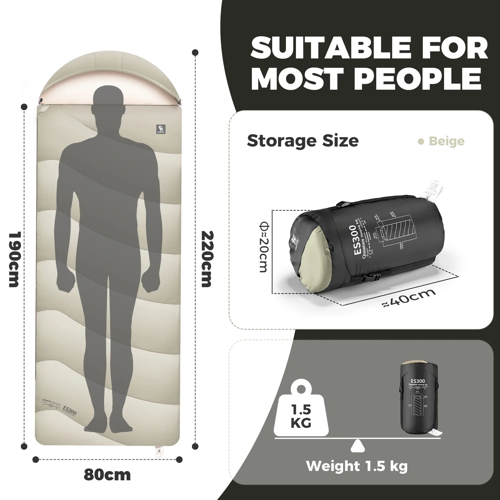 Cotton Envelope Portable Backpacking Sleeping Bag for Outdoor Camping with Compression Sack by Qunature Global