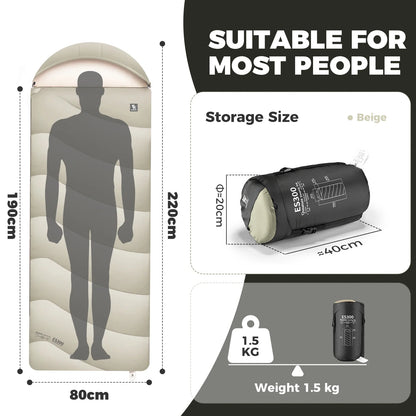 Cotton Envelope Portable Backpacking Sleeping Bag for Outdoor Camping with Compression Sack by Qunature Global