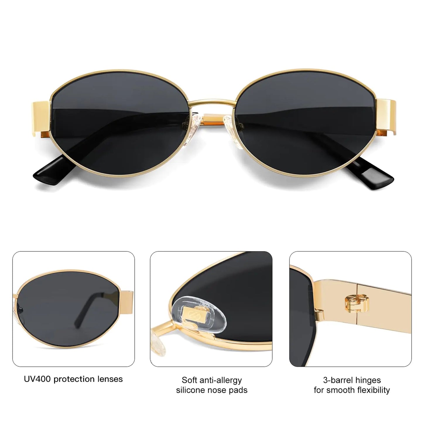 SOJOS Retro Oval Sunglasses for Women Men Trendy Sun Glasses Classic Shades UV400 Protection SJ1217 Gold/Grey