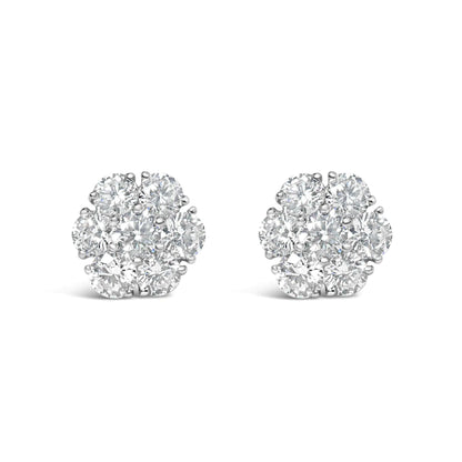 14K White Gold 1 3/4 Cttw Lab Grown Diamond Floral Cluster Composite Stud Earrings (G-H Color, VS2-SI1 Clarity) - Anti Spier 