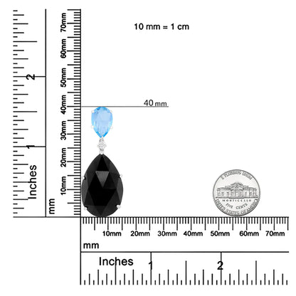 18K White Gold Diamond Accent and Pear Cut Sky Blue Topaz and Pear Cut Black Onyx Dangle Drop 18" Pendant Necklace (G-H Color, SI1-SI2 Clarity) - Anti Spier 