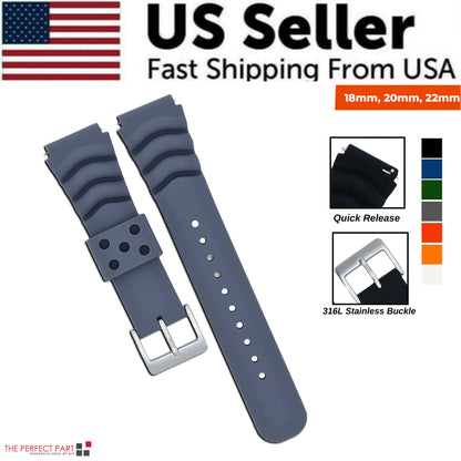 18mm 20mm 22mm Soft Silicone Watch Band Divers Replacement Strap Quick Release