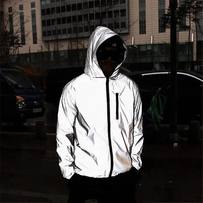 Solid Color Zipper Decoration Reflective Jacket Men's Jacket