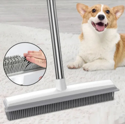 Pet Hair Remover Rubber Broom with Carpet Rake