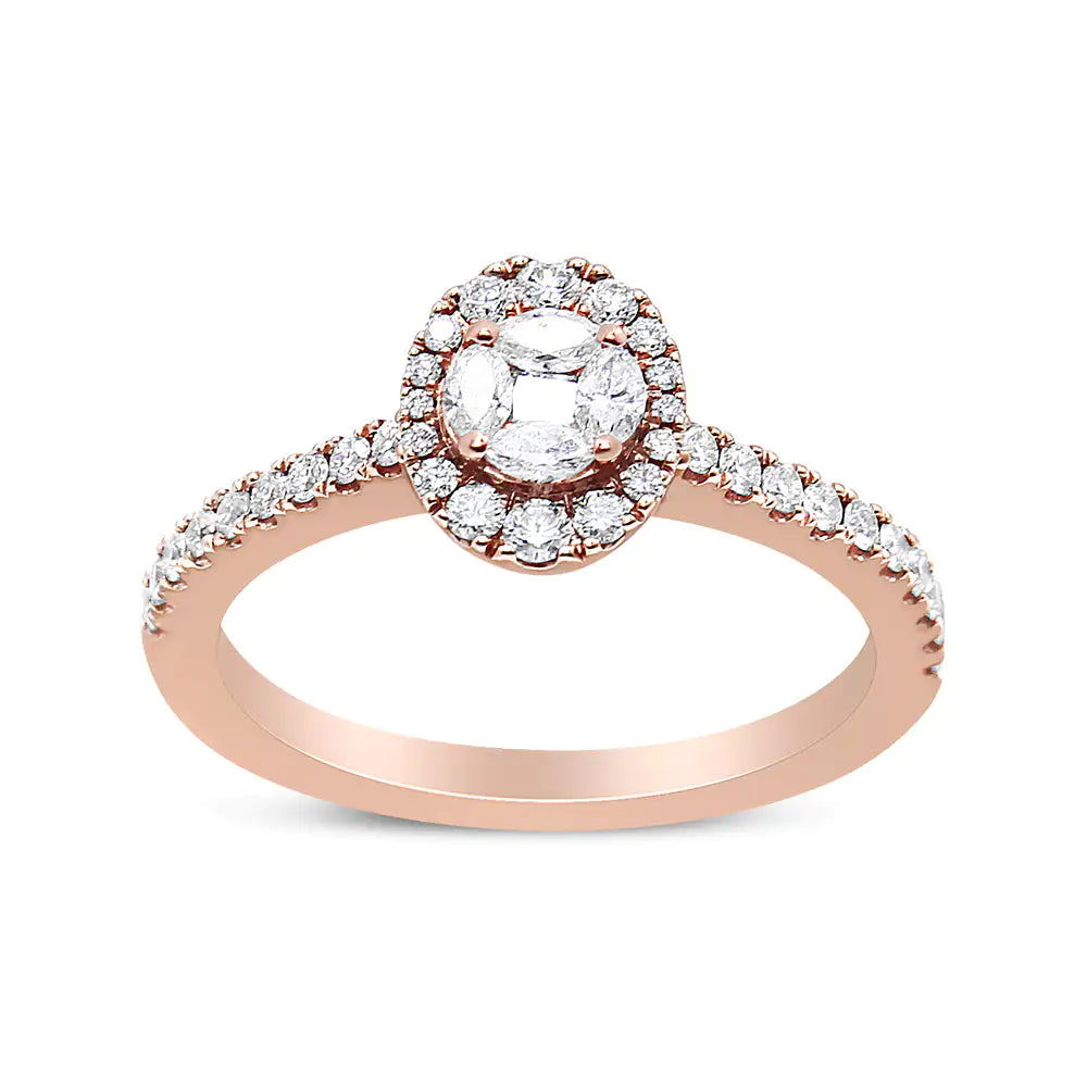 18K Rose Gold 1/2 Cttw Composite Marquise Composite Diamond Oval Shaped Halo Engagement Ring (F-G Color, VS1-VS2 Clarity) - Anti Spier 