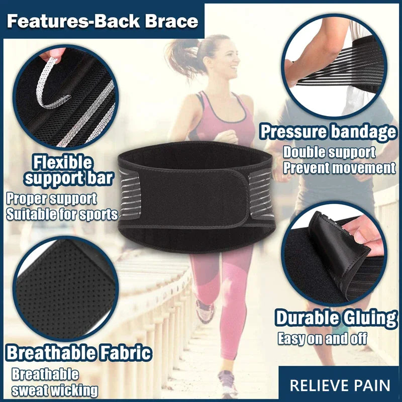 Lower Back Support Brace Lumbar Waist Belt Double Pull Breathable Belt Men Women - Anti Spier 