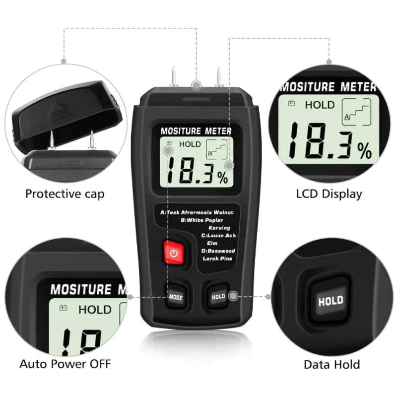 Digital LCD Wood Moisture Meter Detector Tester Wood Firewood Paper Cardboard