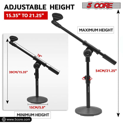 5Core Round Base Desktop Mic Stand Universal Desk Microphone Holder Table Top Stands BLACK