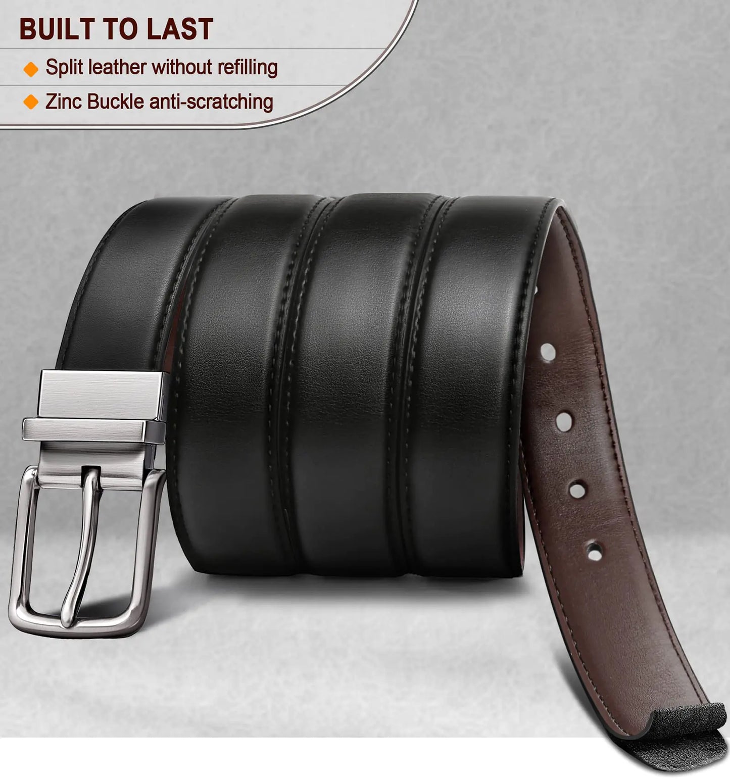 BULLIANT Men's Belt,Reversible Belt 1.25" For Gift Mens Casual Golf Dress pants shirts,One Reverse For 2 Sides Black/Antique Coffee1033 34"-36"Waist Adjustable