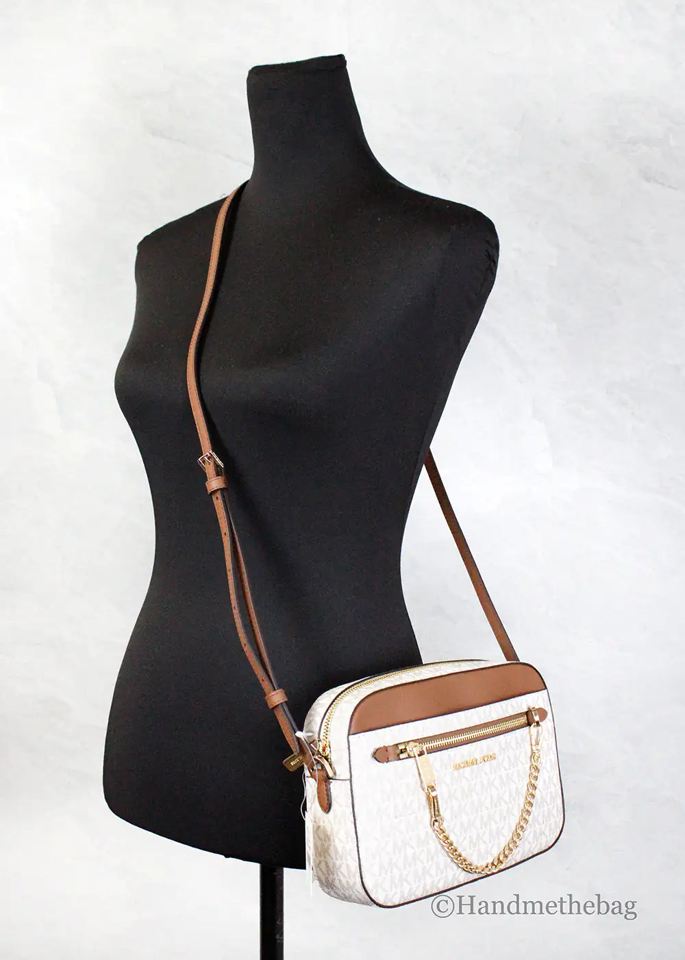 Michael Kors Jet Set EW Vanilla PVC Zip Chain Crossbody - Anti Spier 