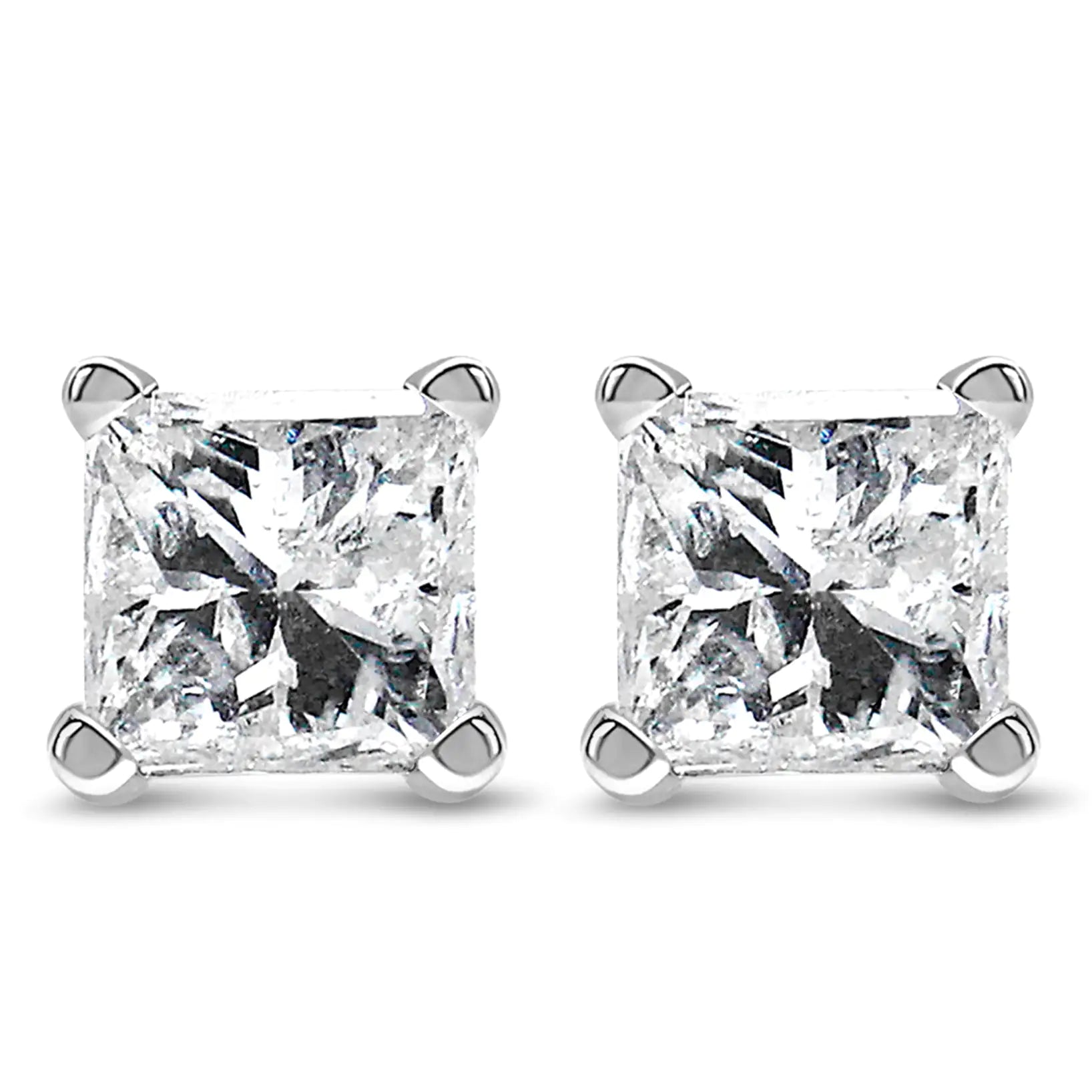 14K White Gold Princess Cut Lab-Grown Diamond Solitaire Stud Earrings (F-G Color, VS2-SI1 Clarity) - Anti Spier 