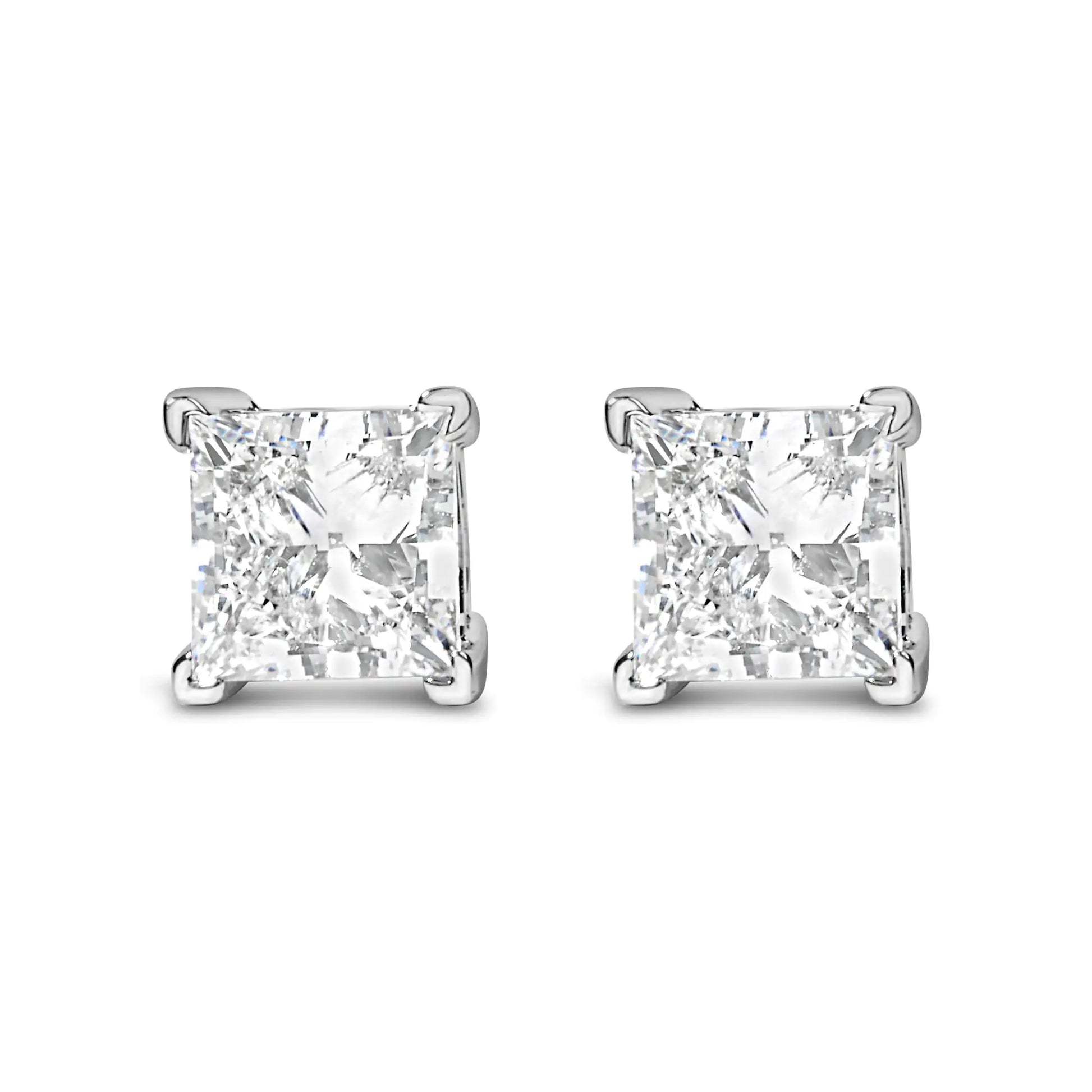 14K White Gold Princess Cut Lab-Grown Diamond Solitaire Stud Earrings (F-G Color, VS2-SI1 Clarity) - Anti Spier 