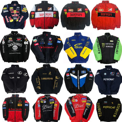 F1 Motorcycle Racing Jacket with Vintage Embroidery